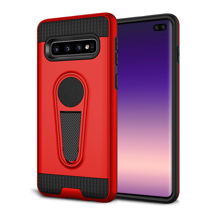 Galaxy S10+ (Plus) Metallic Plate Stand Case Work with Magnetic Mount Holder (Red)